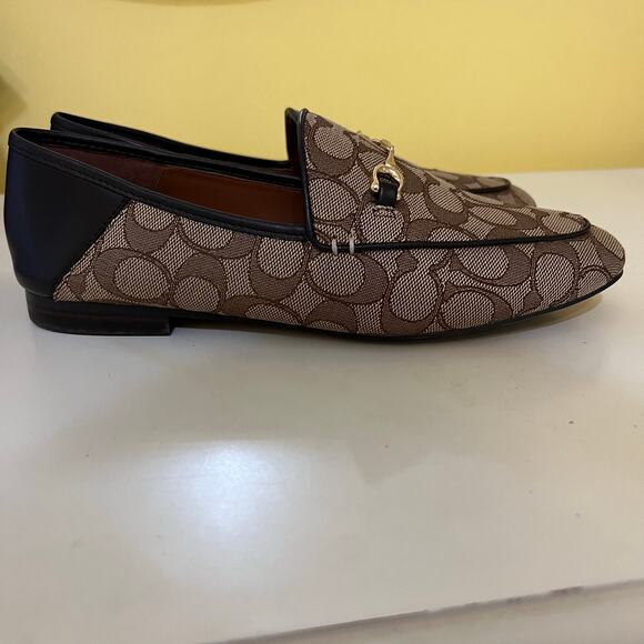 Coach Haley Loafer Signature Jacquard Khaki & Mahogany Size 8.5 Old Money - Picture 3 of 10